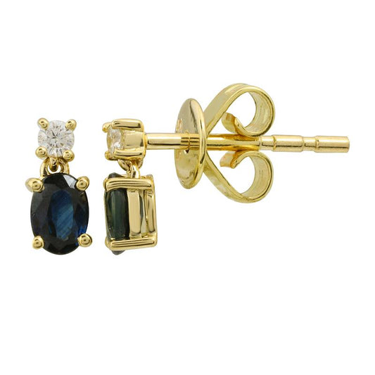 14k Yellow Gold Sapphire Diamond Stud Earrings