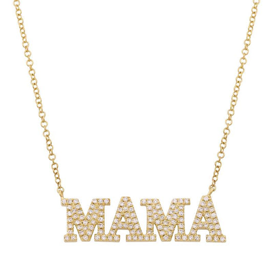 14k Yellow Gold Caps MAMA Diamond Necklace