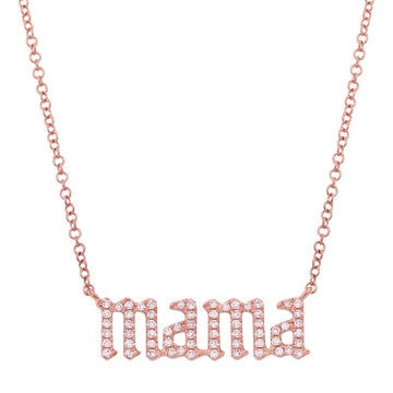 14k Rose Gold Old English Lowercase Mama Diamond Necklace