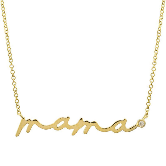 14k Yellow Gold Elongated Mama Diamond Necklace