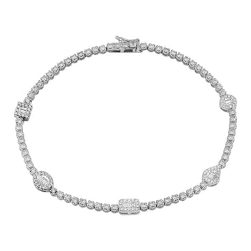 14k White Gold Multi Illusion Shape & Crown Prong Diamond Tennis Bracelet