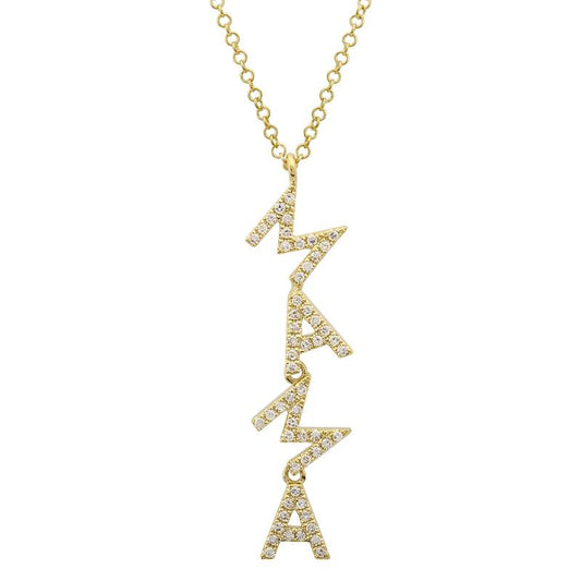 14k Yellow Gold Vertical Mama Diamond Necklace