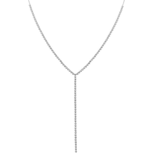 14k White Gold Crown Prong Diamond Tennis Y Lariat Necklace