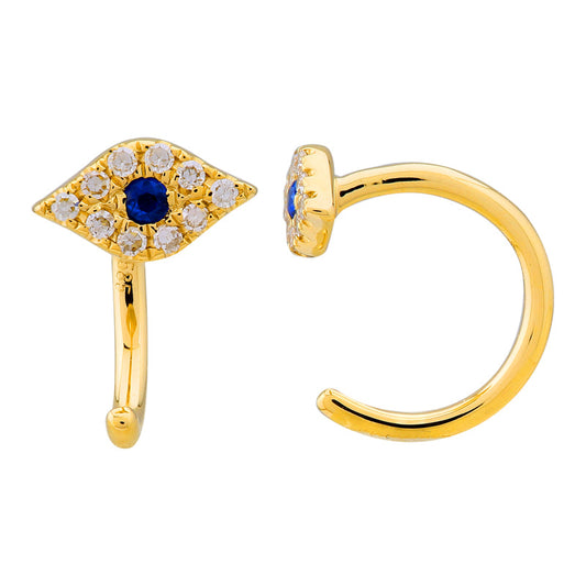 14k Yellow Gold Diamond Mini Evil Eye Threader Earrings