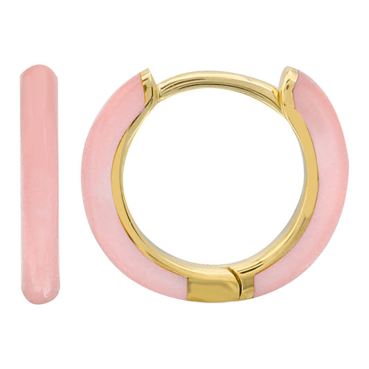 14k Yellow Gold Blush Enamel Huggie Earrings 10mm