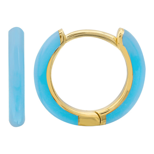 14k Yellow Gold Curulean Enamel Huggie Earrings 10mm