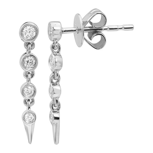 14k White Gold Diamond Bezel Drop Earrings