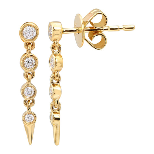 14k Yellow Gold Diamond Bezel Drop Earrings