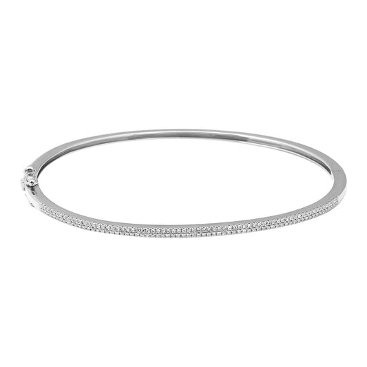 14k White Gold Double Row Diamond Bangle 2mm