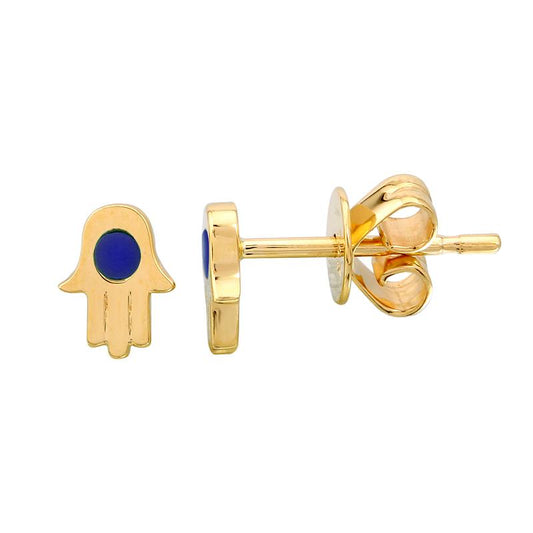 14k Yellow Gold Sapphire Hamsa Stud Earrings