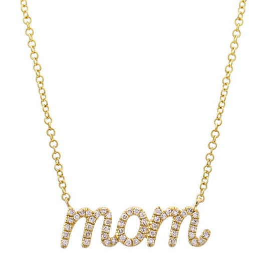 14k Yellow Gold Mom Diamond Necklace