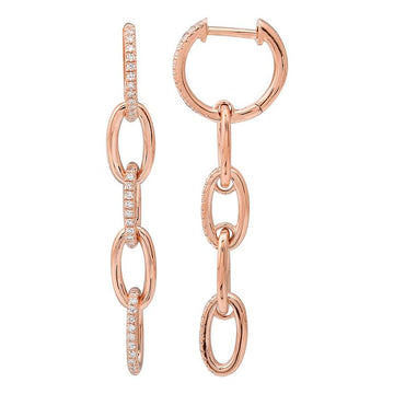 14k Rose Gold Diamond Link Dangling Huggie Earrings