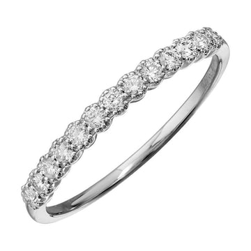 14k White Gold Diamond Beaded Halo Ring