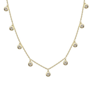 14k Yellow Gold Nine Dangling Diamond Bezel Necklace