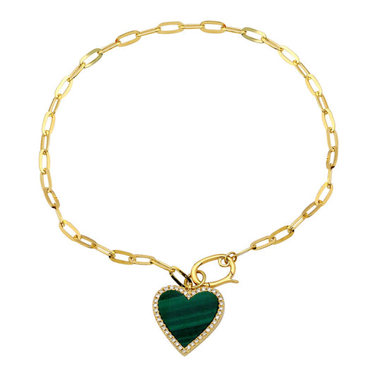 14k Yellow Gold Heart Malachite Link Bracelet