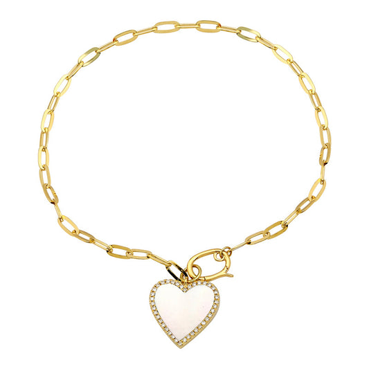 14k Yellow Gold Mother of Pearl Heart Link Bracelet