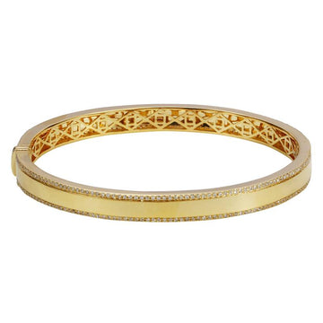 14k Yellow Gold Pave Diamond Border Bangle