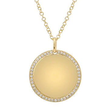 14k Yellow Gold Disc Diamond Halo Necklace 16mm