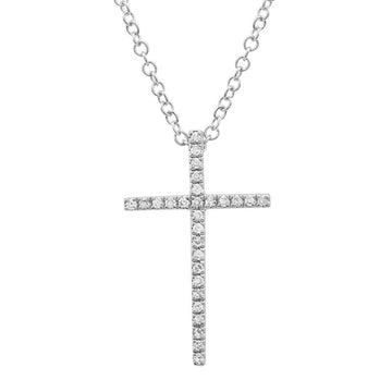 14k White Gold Diamond Cross Necklace 18mm