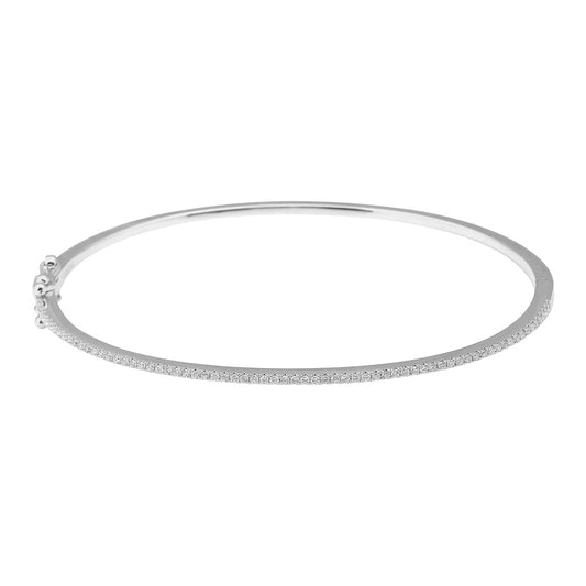 14k White Gold Dainty Diamond Bangle 1mm