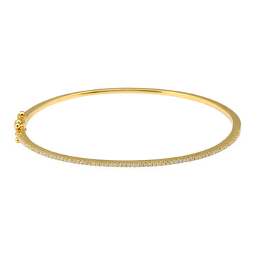 14k Yellow Gold Dainty Diamond Bangle 1mm