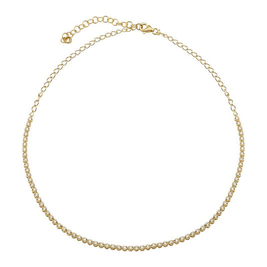 14k Yellow Gold Halfway Diamond Tennis Chain Necklace