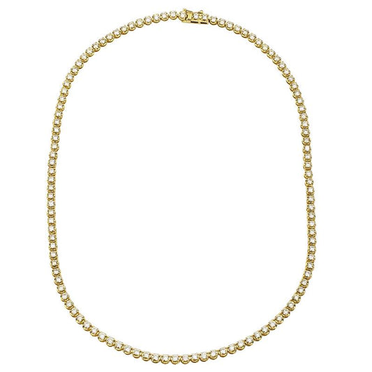 14k Yellow Gold Crown Prong Diamond Tennis Necklace 5.00ctw