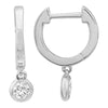 14k White Gold Dangling Bezel Diamond Huggie Earrings 10mm