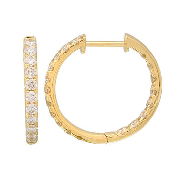 14k Yellow Gold Inside Out Diamond Hoop Earrings 18mm