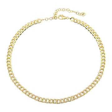 14k Yellow Gold Front Diamond Cuban Link Necklace