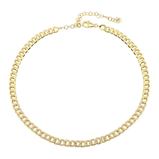 14k Yellow Gold Front Diamond Cuban Link Necklace