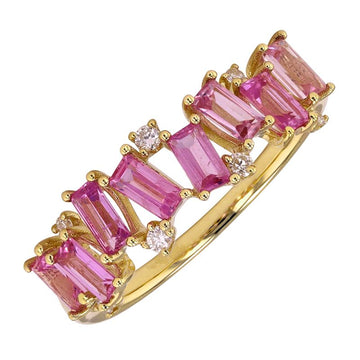 14k Yellow Gold Pink Sapphire Baguette Diamond Ring