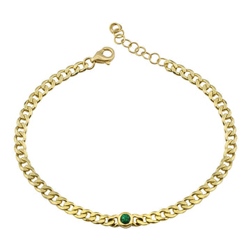 14k Yellow Gold Emerald Bezel Link Bracelet