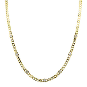 14k Yellow Gold Diamond Bezel Cuban Link Choker Necklace