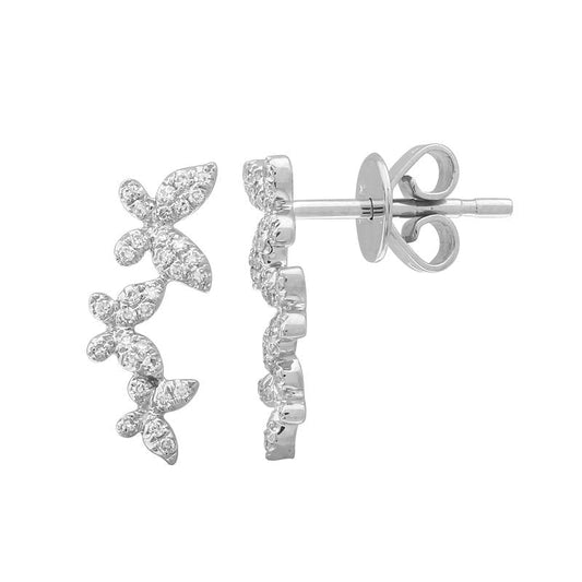 14k White Gold Butterfly Trio Diamond Stud Earrings