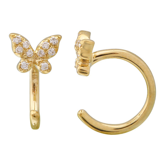 14k Yellow Gold Butterfly Diamond Mini Threader Earrings