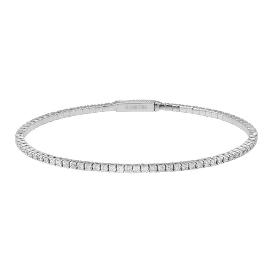 14k White Gold Flexible Diamond Tennis Bangle 1.00ctw