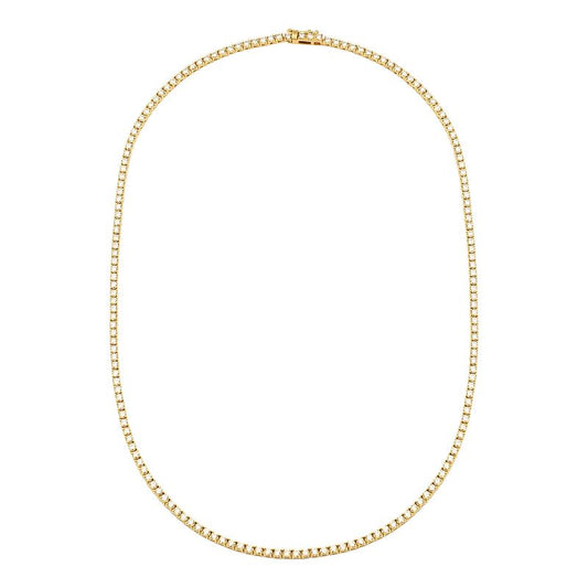 14k Yellow Gold Classic 4 Prong Diamond Tennis Necklace 3.30ctw