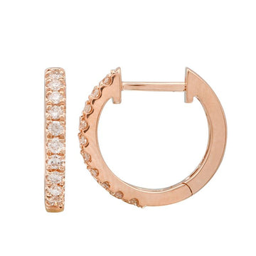 14k Rose Gold Diamond Huggie Earrings 12mm