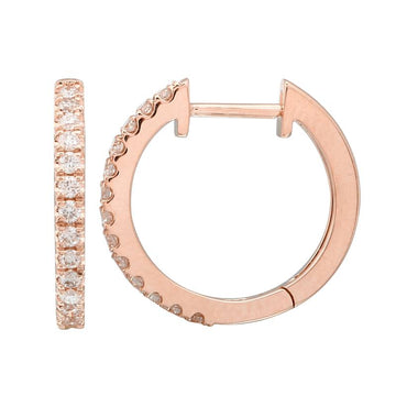 14k Rose Gold Diamond Huggie Earrings 15mm