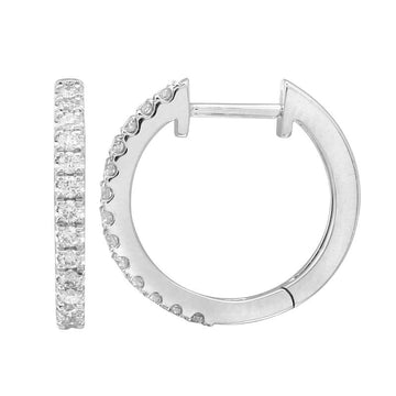 14k White Gold Diamond Huggie Earrings 15mm