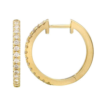 14k Yellow Gold Dainty Diamond Huggie Earrings 17mm