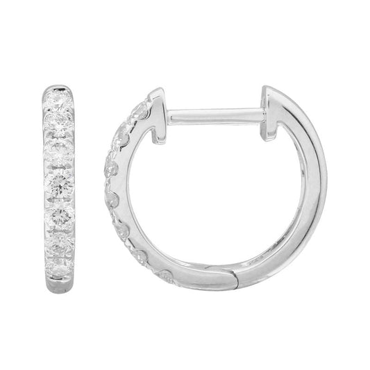 14k White Gold Thick Diamond Huggie Earrings 12mm