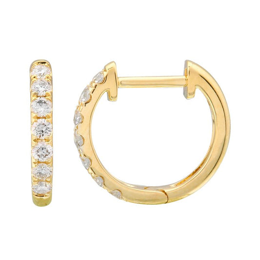 14k Yellow Gold Thick Diamond Huggie Earrings 12mm