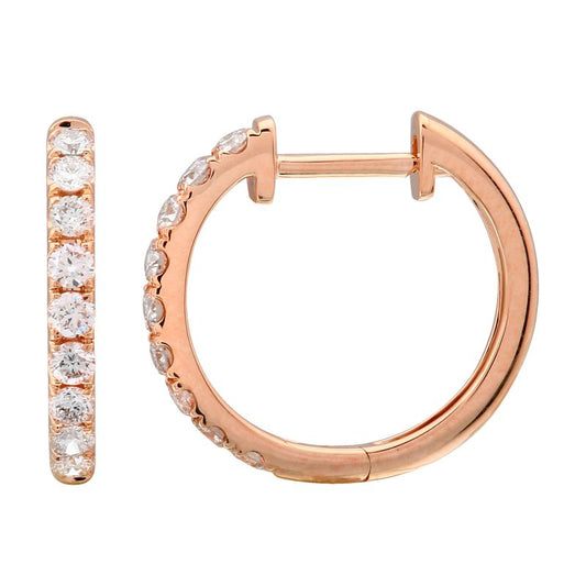 14k Rose Gold Diamond Huggie Earrings 15mm