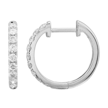 14k White Gold Diamond Huggie Earrings 15mm