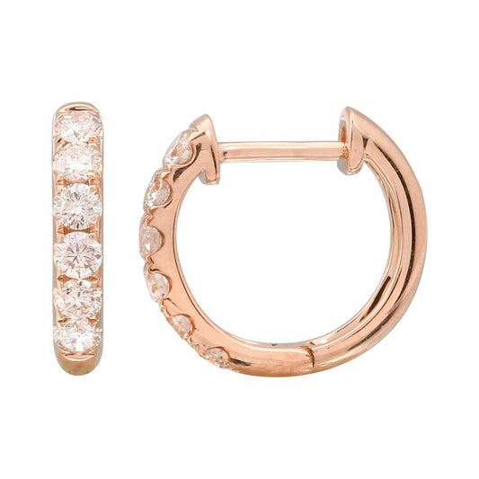 14k Rose Gold Chunky Diamond Huggie Earrings 12mm