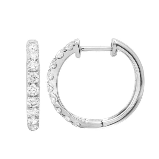 14k White Gold Diamond Huggie Hoop Earrings 17mm