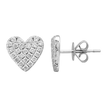 14k White Gold Heart Pave Diamond Stud Earrings 9.5mm