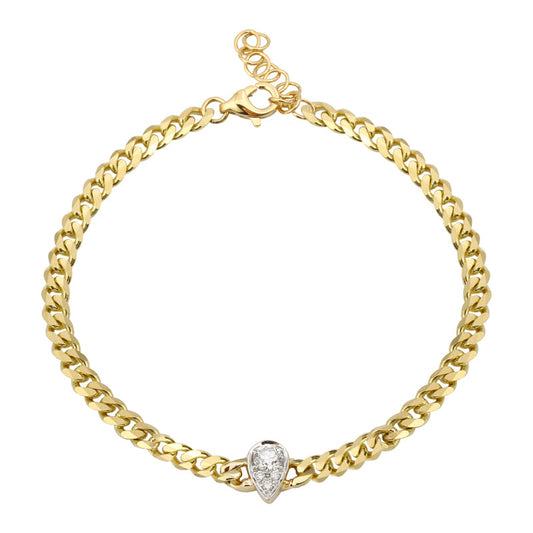 14k Yellow Gold Illusion Pear Shape Diamond Link Bracelet